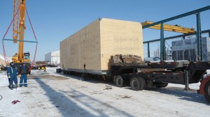 A 78000 lbs emulsion treater (Dimensions - 580x156x17 inches), being transported by Geodis Wilson for Caracal Energy from  Edmonton, Canada to Houston, US by land and then ocean to Douala, Cameroon, and then rail/truck to final job site in Chad